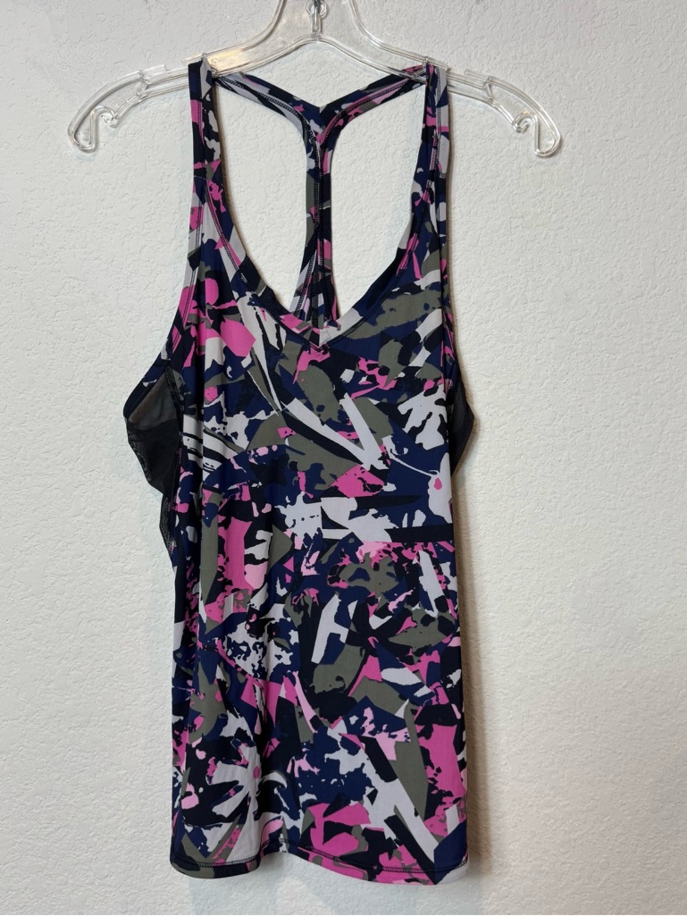 lululemon athletica Pink Navy Olive Abstract Racerback Tank Top Mesh Sides L/XL